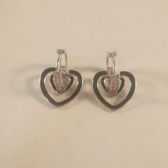 18K White Gold Filled Diamond Zircon Layered Heart Huggie Dangle Earrings Gift - Picture 3 of 3